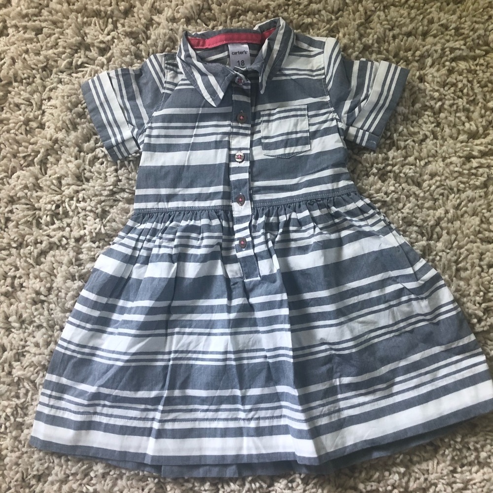 Carters Chambray And White Striped Dress 18 month